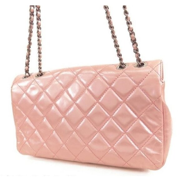 CHANEL Flap Bag Lambskin Quilted Purse Glazed Coco Pleats Tote Pink - Picture 2 of 10